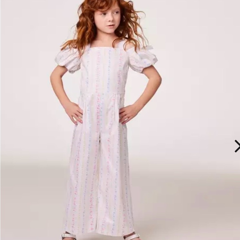 Janie and Jack White Jumpsuit with Pastel Stripes guc girls 7